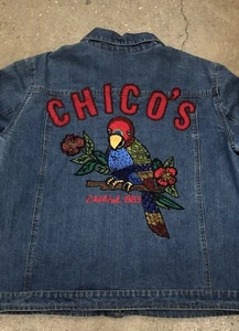 Chico’s Anniversary Collection Beaded Parrot Denim Jeansjacke Damen Gr. 3 (XL) - Bild 1 von 6