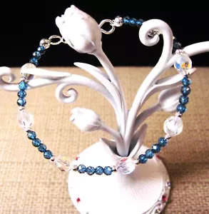 Bellissimo Bracciale Argento Sterling Londra Topazio Blu e Cristalli Cechi F102 - Foto 1 di 3
