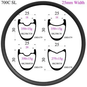 700C Road Bicycle Carbon Rim Width 25mm Depth 30mm Symmetry Tubeless Clincher - Picture 1 of 8