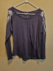 Rock and Republic Womens Long Sleeve Large Black Shear Wings Studded - Picture 1 of 6