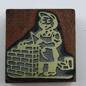 Vintage Druck Buchdruck Drucker Block Cartoon Brick Mason - Bild 1 von 4