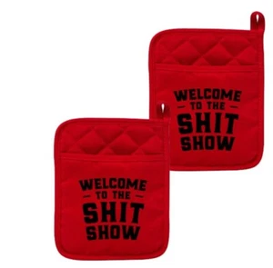 Red Hot Pads Heat Resistant Pot Holders Non Slip Funny Kitchen Decor Oven Mitts - Picture 1 of 2