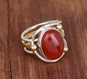 Anillo de cornalina 925 banda de plata esterlina hecha a mano joyería bohemia para ella - Imagen 1 de 7
