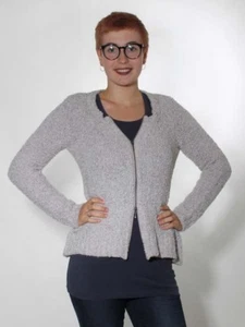 -20% Kuschelige Strickjacke von Simclan 36 40 42 Fransengarn wollweiß Zipper - Bild 1 von 4