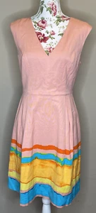 Tracy Reese Anthropologie Dress Sz 6 Fit Flare Peach Malibu Paint Pockets NWT - Picture 1 of 9