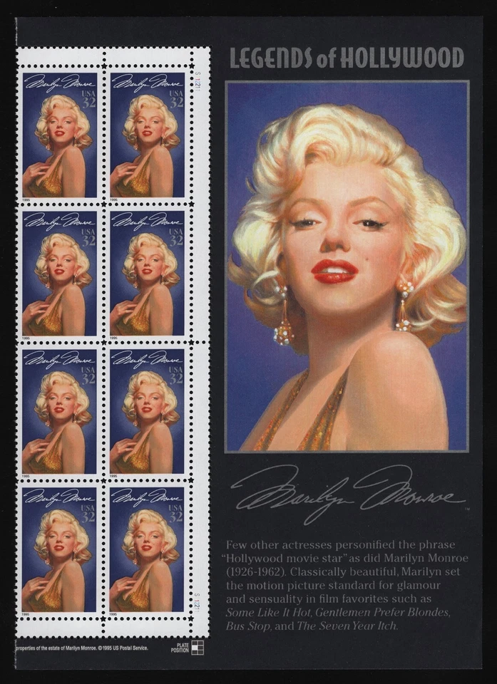 #2967 32c Marilyn Monroe, Plate Block of 8 [S112211 R] **ANY 5=FREE SHIPPING** - Image 1 of 1