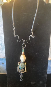 14” Industrial Man Artisan Necklace Signed D Roell Clay, Stone & Metal - Picture 1 of 10