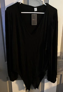 Milumia Women's Plus Size V Neck Long Sleeve Bodysuit Leotards Black 4X US 20 NW - Picture 1 of 11