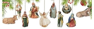 Christmas Nativity Scene Religious Wood Hanging Ornaments Farmhouse Set Of 10 - Picture 1 of 3