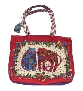 Bolso de Mano Laurel Burch Cartera Playa Vacaciones Flores Gato Caprichoso Viaje Lona - Imagen 1 de 8