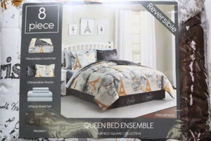 Fairfield Square Collection 8 Piece Reversible Queen Bed Ensemble Paris Metallic - Picture 1 of 3