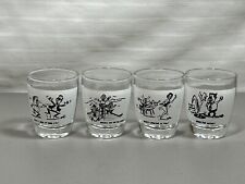 Anchor Hocking Shot Glasses 4 pcs Set Mid-Century Novelty Barware Comical