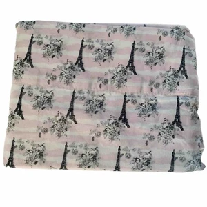 Eiffel Tower Paris Floral Single Flat Sheet Queen Size Pink Stripe Microfiber - Picture 1 of 4