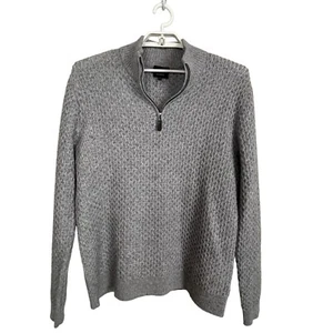 Qi Cashmere 1/4 Zip Mock Neck Gray Ribbed Pullover Sweater Size XXL Wool Blend - Picture 1 of 6