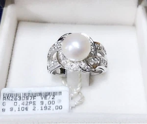 ANELLO ORO BIANCO 18KT ,PERLA E DIAMANTI CT0,42 ANELLO CON DIAMANTI FASCIA ORO - Foto 1 di 3