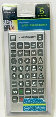 Emerson Jumbo Universal REMOTE Control LARGE BUTTONS TV DVD Cable Sat NIB - Image 1 of 4