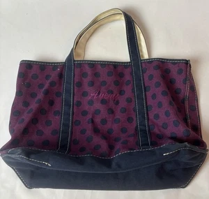Vintage L.L. Bean Boat & Tote Bag lila blau gepunktet Tasche monogrammiert "Avery" - Bild 1 von 11