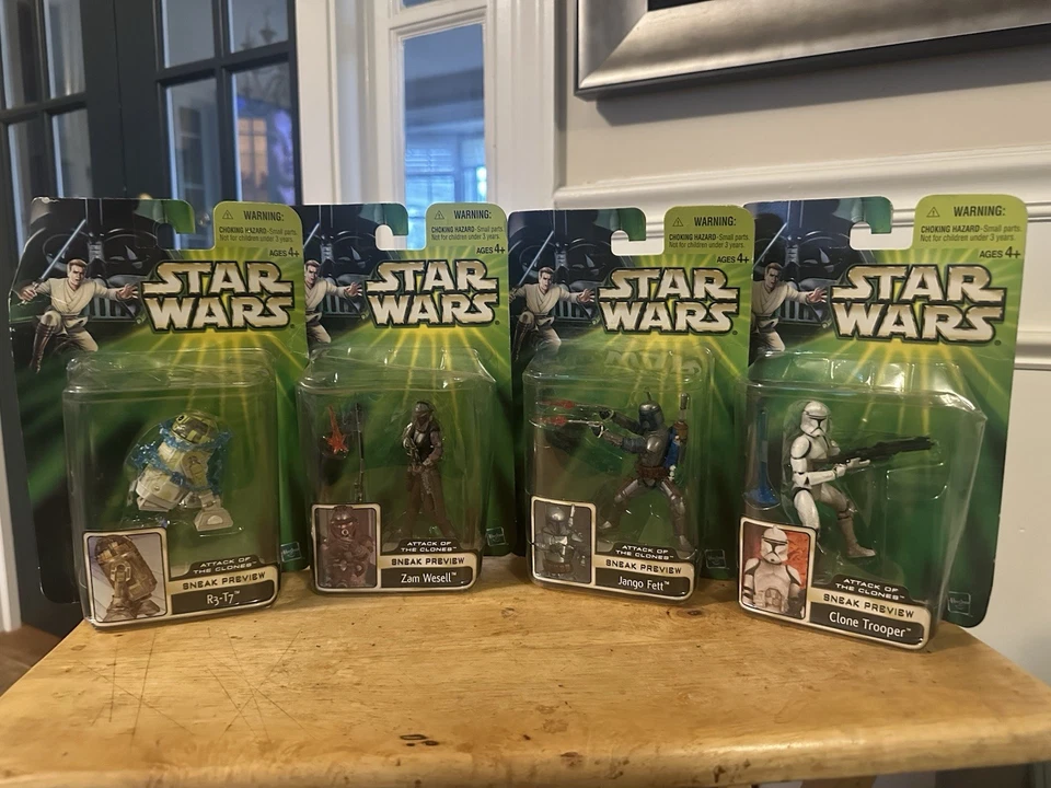 Conjunto completo de bonecos de ação Star Wars Attack of the Clones prévia 4-2001 novo - Imagem 1 de 4