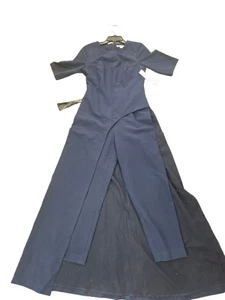  Kay Unger blu navy Davina maxi tuta da passeggio taglia 6 - Foto 1 di 14