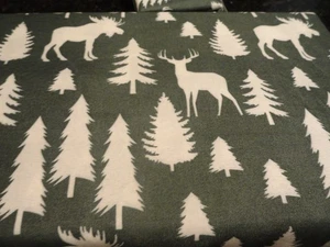 Neu 4-teiliges DOPPEL-Laken-Set MOSSY OAK Extra Kissen Hütte dunkelgrün creme Tannenbäume - Bild 1 von 4