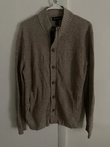 Jos A Bank Grandpa Sweater Men’s L Cardigan Ribbed Elbow Patches Cotton Blend - Picture 1 of 12