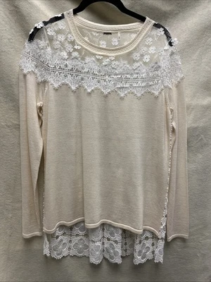 Elie Tahari 奶油色羊毛蕾丝毛衣上衣,尺寸 S — 第 1/4 张图片