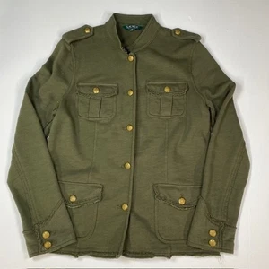 Lauren Ralph Lauren Military Jacket Olive Green Gold Button Down Size M - Picture 1 of 8