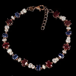 925 Sterling Silver Bracelet Oval Ruby 6x4mm Kyanite Gemstone Jewelry 7inches - Picture 1 of 13