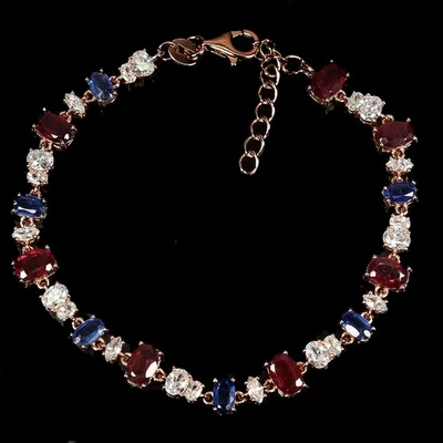 925 Sterling Silver Bracelet Oval Ruby 6x4mm Kyanite Gemstone Jewelry 7inches - Image 1 of 4