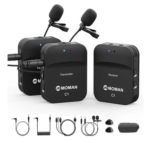 Moman C1X Wireless Lavalier Microphone, 2.4GHz Dual Channel Lapel M... Fast Ship - Picture 1 of 12