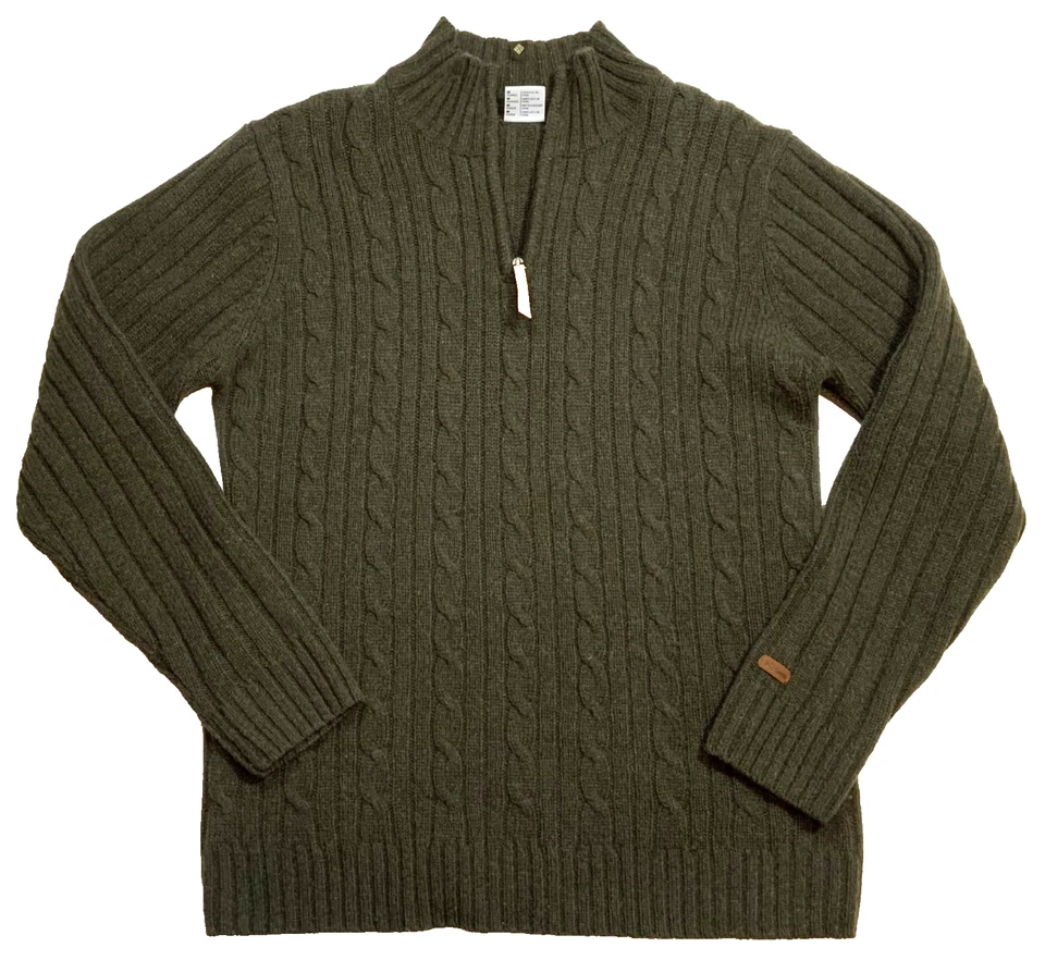 Suéter Columbia Hombre Talla M 100% Lana 1/4 Cremallera Pullover Cable Tejido Verde Foto 1 de 4