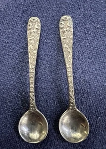 RARE BALTIMORE ROSE SCHOFIELD STERLING SILVER Salt Spoons 2.5” - Picture 1 of 6