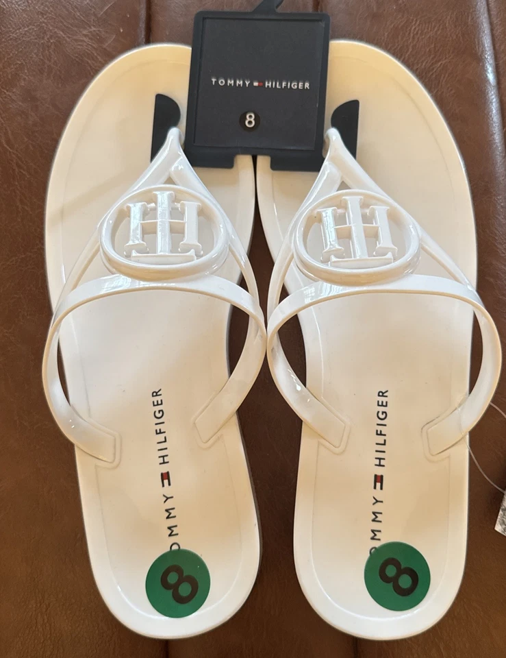 Sandálias Tommy Hilfiger Vedna branca 8M tanga gelatina recorte logotipo chinelos - Imagem 1 de 2