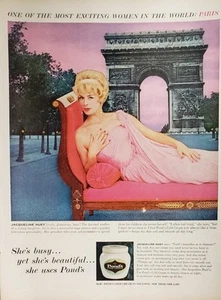 Anuncio estampado crema de estanque vintage 1961 decoración de pared efímera Jacqueline Huet - Imagen 1 de 1