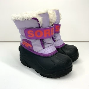 Sorel Girls Size 9 Winter Snow Boots Pink Purple Insulated Kid Youth Flurry - Picture 1 of 9
