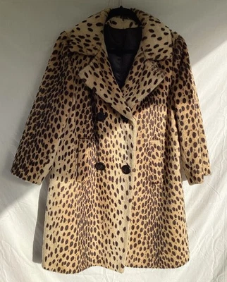 Vintage Faux Leopard Print Double Breasted Coat Size L - Image 1 of 4