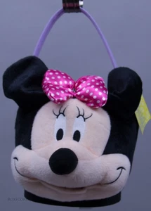 Disney Minnie Mouse Gesicht mit rosa Tupfen Schleife Plüsch Beuteltasche Korb Neu mit Etikett - Bild 1 von 1