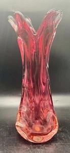 Vase balancé vintage Murano rose glace diamant 10" MCM avec autocollant - Photo 1/6