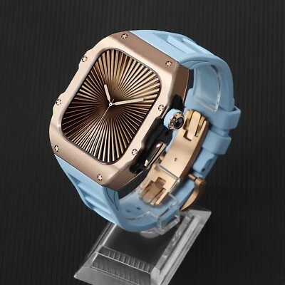 Kit de mod de banda de goma con estuche de metal de lujo para Apple Watch Series 10 Ultra 42/46/49 mm Foto 1 de 4