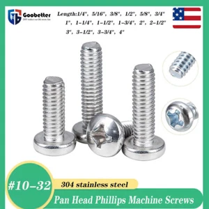 #10-32 Tornillos de máquina Cabeza de cacerola de acero inoxidable Tornillos de accionamiento Phillips de 1/4" a 4" - Imagen 1 de 12