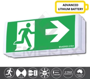 LITHIUM LED Emergency Exit Sign Light Wall Mount Box Style Shoebox 24m WIDE BODY - Picture 1 of 2