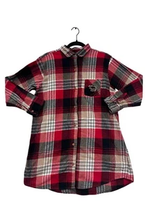 Lazy One Womens Red Plaid Flannel Nightshirt With Moose Pocket Embroidery #6083 - Picture 1 of 8