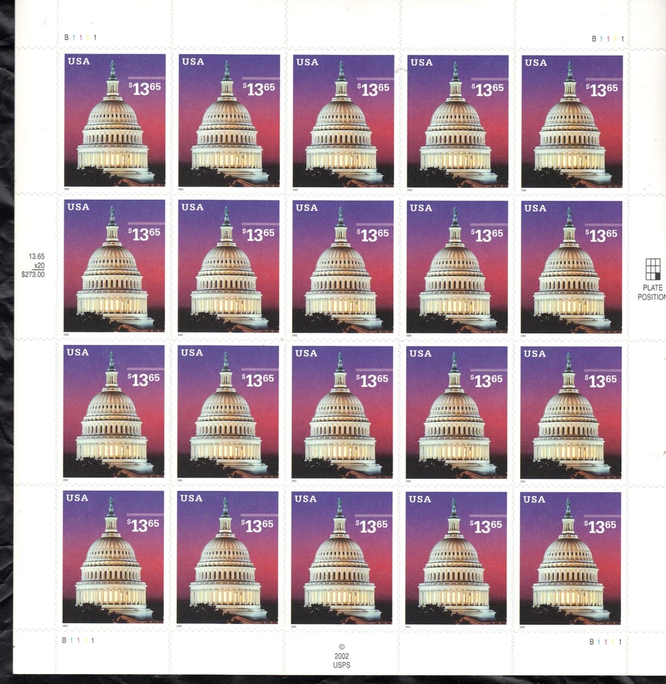 USA 2002 MNH $13.65 CAPITAL DOME ISSUE - FULL SHEET OF 20 - Image 1 of 1
