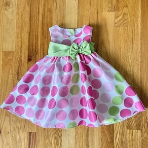 Rare Editions Baby Mädchen Kleid Größe 12 Monate ärmellos gepunktet rosa grün - Bild 1 von 5