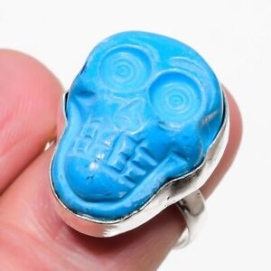 Skull- Sleeping Turquoise Gemstone Handmade Jewelry Ring Size 7.5 PR-166