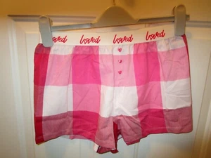 SUGAR & JADE GIRLS PINK PLAID "LOVED" PJ LOUNGE SHORTS SIZE XXL (20/22) NEW - Picture 1 of 2