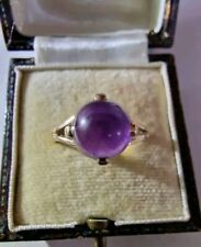 Fine Vintage 9ct Gold Cabochon Round Purple Amethyst Stacker Ring Hallmarked M