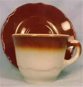 Jackson Porzellan Tasse & Untertasse braun weiß Restaurant Geschirr Paul McCobb Steer - Bild 1 von 4