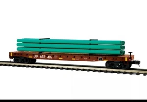 MTH PREMIER UNION PACIFIC FLAT CAR WITH PIPE LOAD O SCALE - Picture 1 of 2