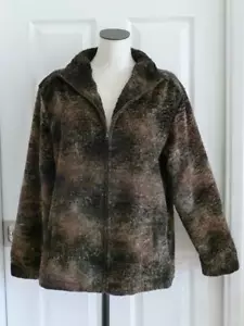 Chicos Design Vtg Silk Lined Black/Brown Faux Persian Lamb Fur Zip Jacket Coat~3 - Picture 1 of 12